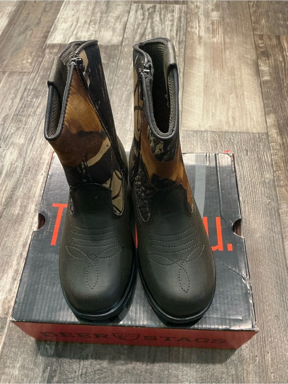 Deer Stags Brown and Dark Brown Kids Western Work Boot Size 1